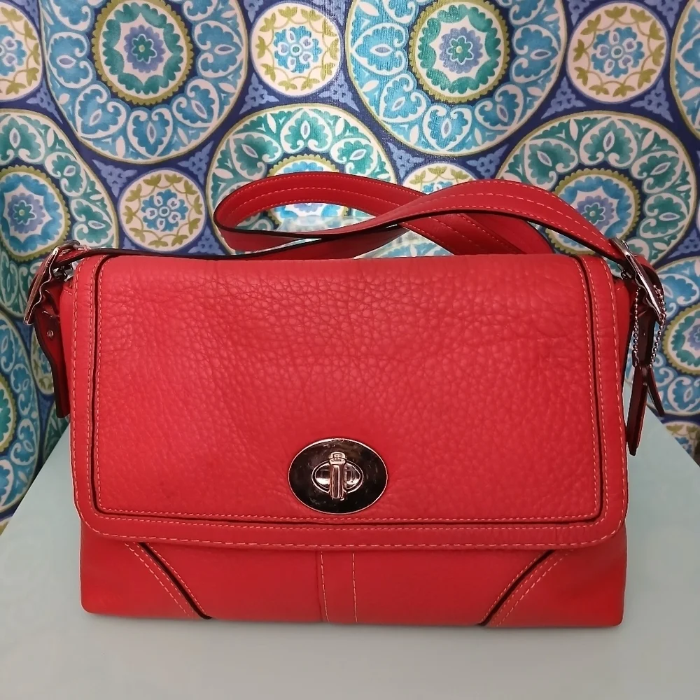 Coach Hamilton Crossbody Bag with Flap Closure Silver Hardware Pebbled Leather